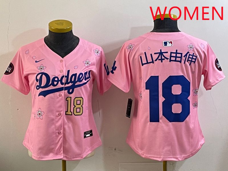 Women Los Angeles Dodgers 18 Yamamoto Pink Sakura Edition 2025 Nike MLB Jersey style 9